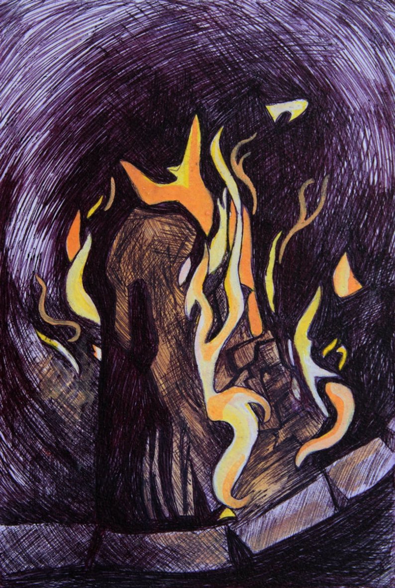 794x1182 mixed media campfire drawing etsy - Campfire Drawing