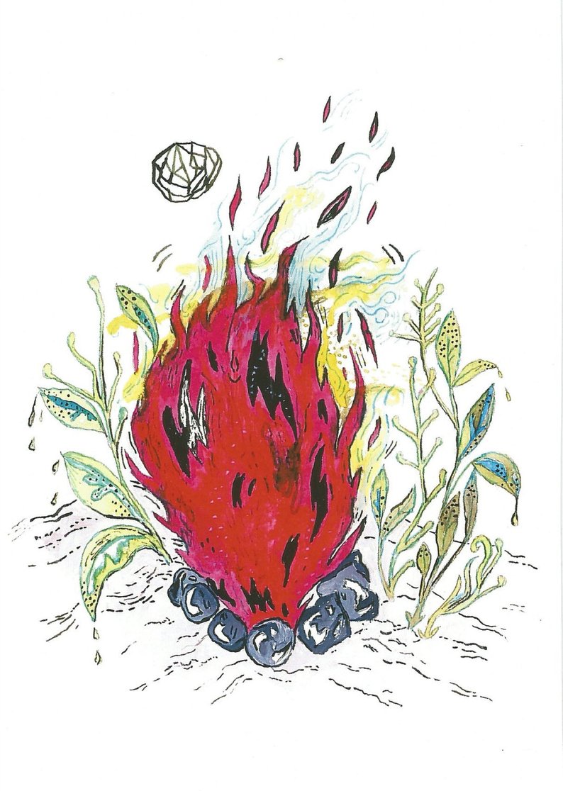 794x1116 postcard fire fire art print campfire illustration four etsy - Campfire Drawing