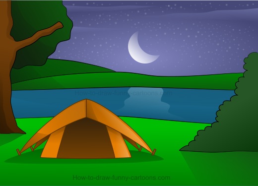 520x375 drawing camping cartoons - Camping Drawing