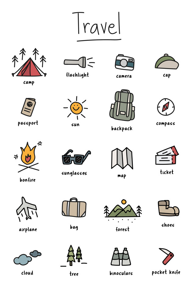 626x978 illustration drawing style of camping icons collection vector - Camping Drawing