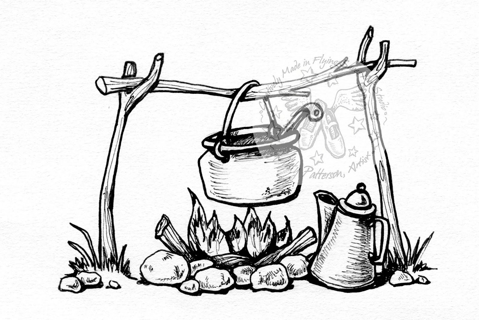 1600x1071 camping in the outback stamp series - Camping Drawing