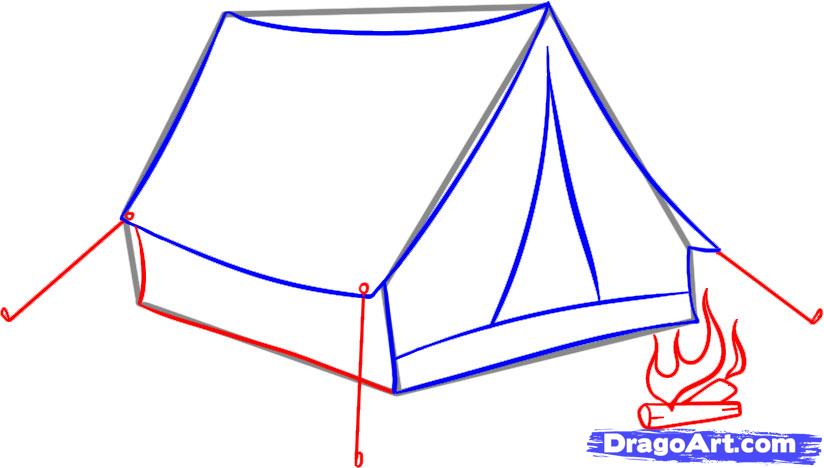 824x468 how to draw a tent, step - Camping Tent Drawing