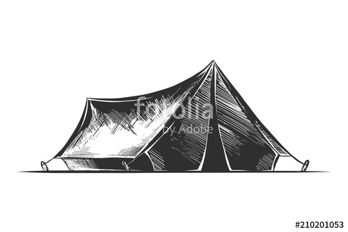 500x334 vector engraved style illustration for posters, decoration - Camping Tent Drawing