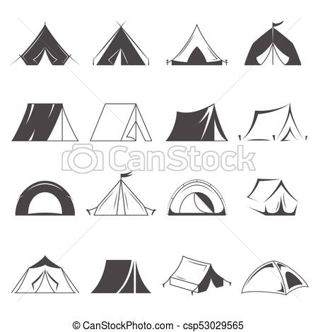 450x470 camp tents set isolated on white background, logo template hiking - Camping Tent Drawing