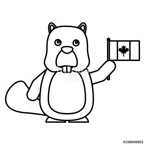 500x500 beaver character cartoon holding canadian flag stock image - Canadian Beaver Drawing