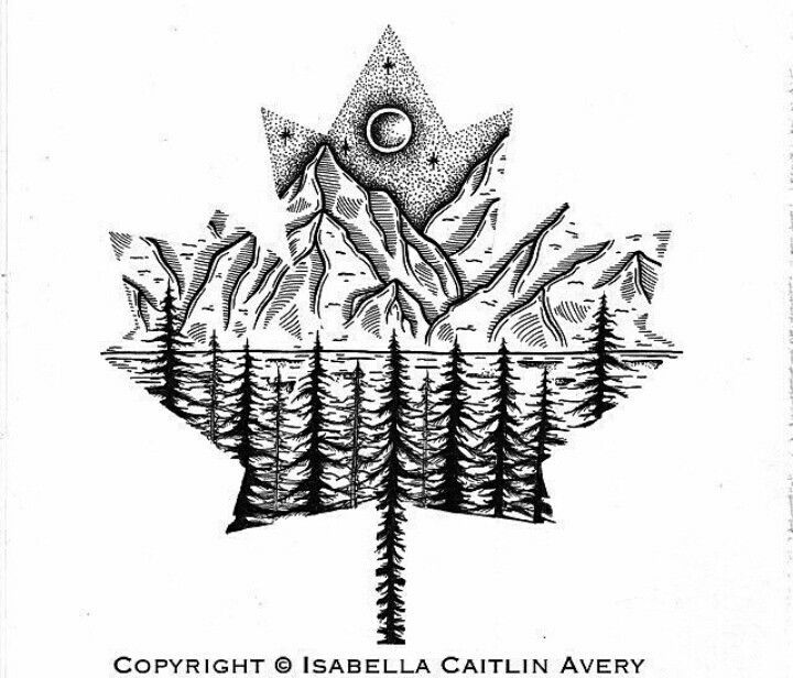720x616 black tattoo art maple leaf mountain canadian - Canadian Leaf Drawing