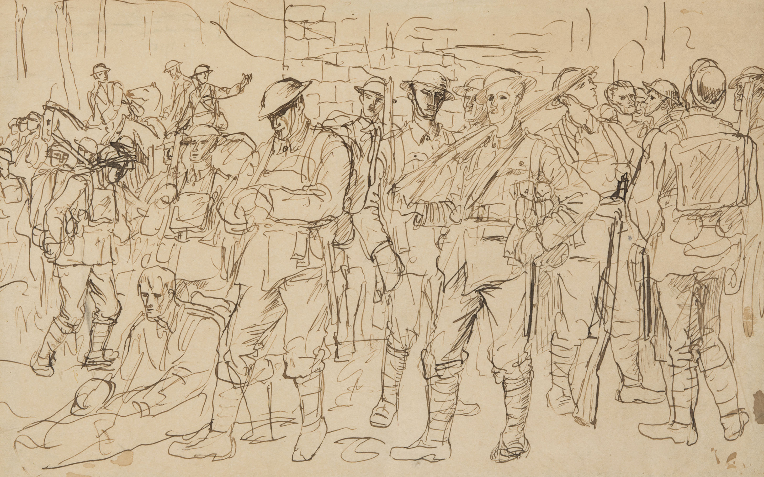 3200x1998 Augustus John, O M R - Canadian Soldier Drawing