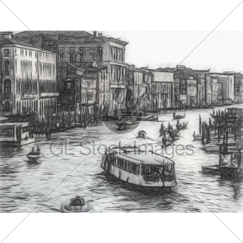 500x500 charcoal drawing the landscape view of canal and city in gl - Canal Drawing