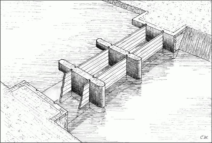 700x472 barrier lock on canal or river international fortress council - Canal Drawing