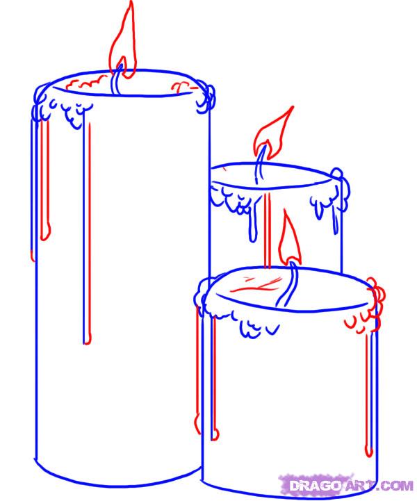 600x721 how to draw candles, step - Candle Drawing