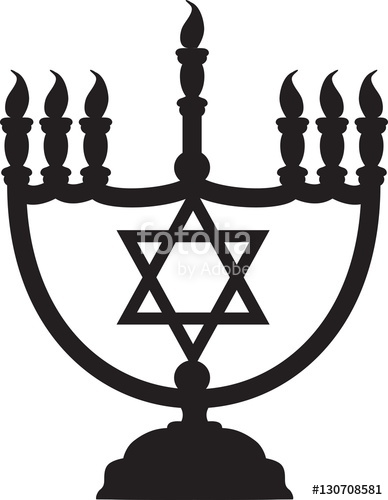 388x500 drawing of a black silhouette of a menorah with jewish star - Candle Holder Drawing