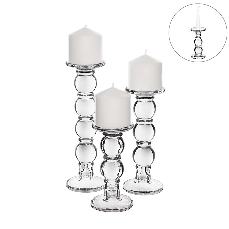 800x800 four sets of bubble stem glass taper pillar candlesticks - Candle Holder Drawing