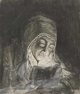 256x300 Woman Reading - Candle Light Drawing