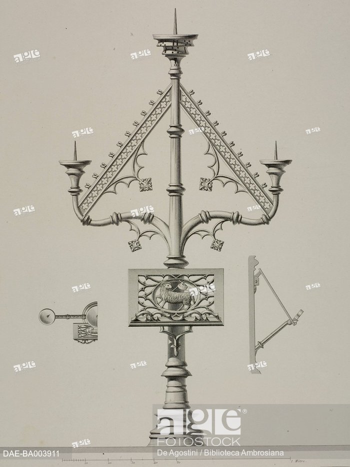 700x935 Three Branch Candlestick In Gaurain Church, France, Drawing - Candlestick Drawing