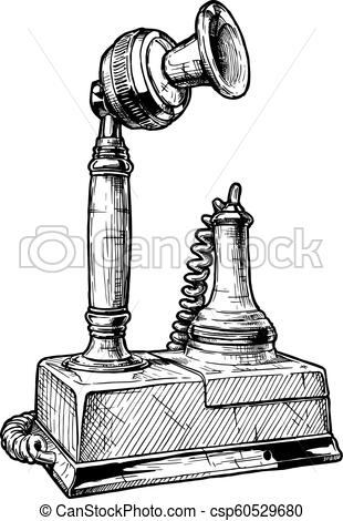 310x470 Vintage Candlestick Telephone Vector Hand Drawn Illustration - Candlestick Drawing