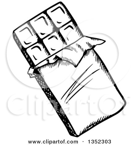 450x470 clipart of a black and white sketched chocolate candy bar - Candy Bar Drawing