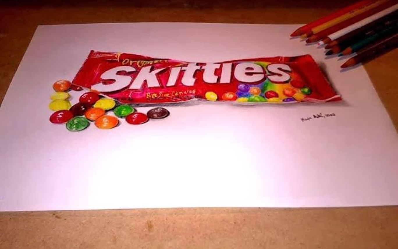1368x855 realistic drawing of a skittles candy bar classic art matirial - Candy Bar Drawing