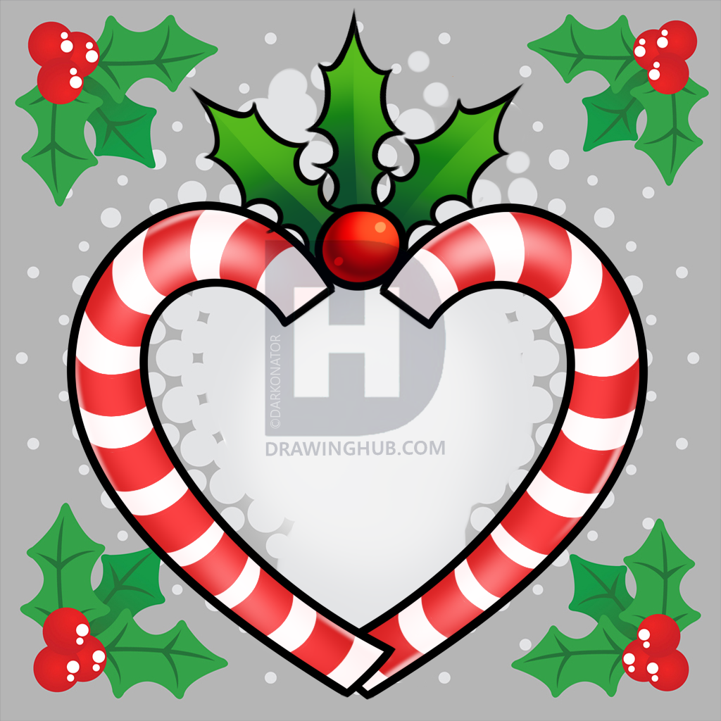 1024x1024 how to draw a candy cane heart, step - Candy Cane Drawing