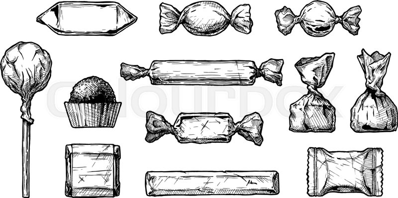800x398 Set Of Ink Drawing Candy Illustration Stock Vector Colourbox - Candy Drawing