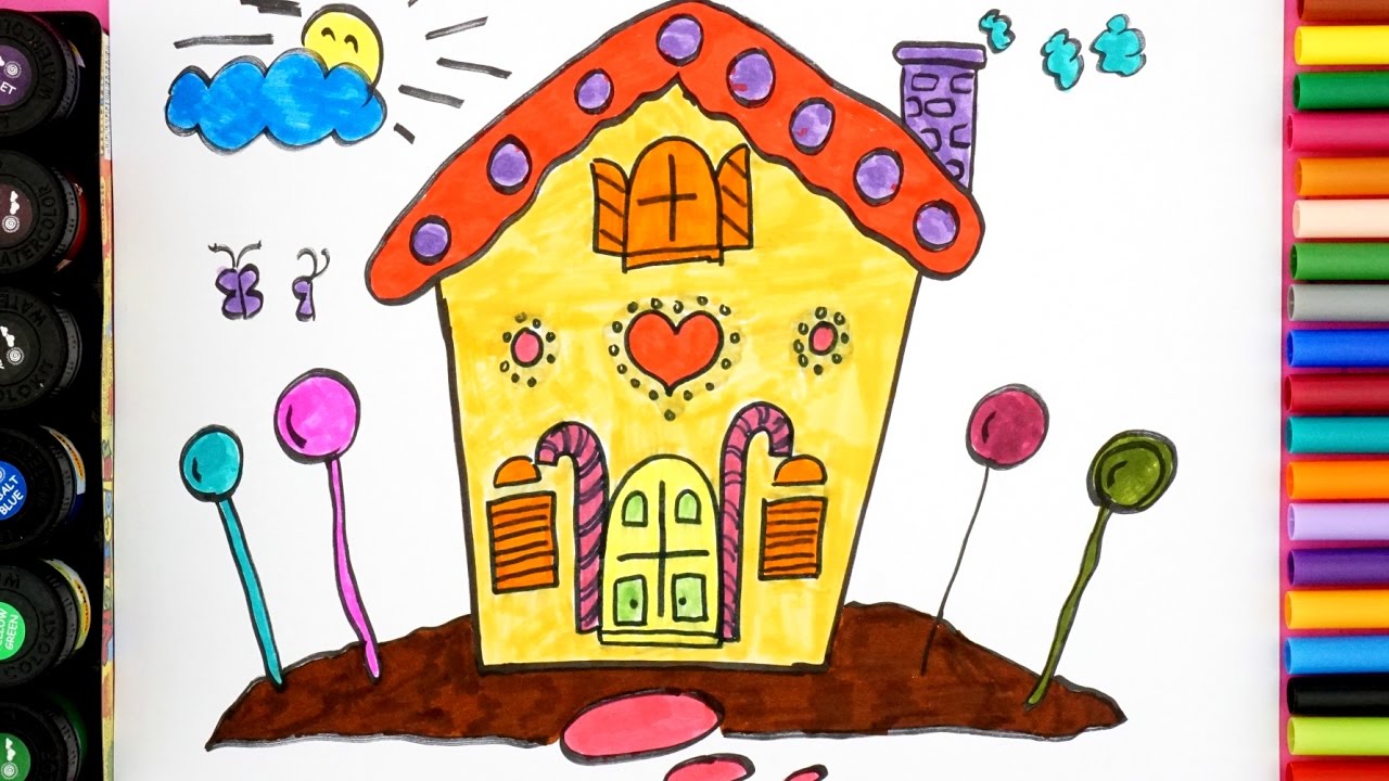 1280x720 Candy House Drawing For Kids - Candy House Drawing