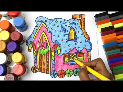 480x360 Learning How To Draw Candy House Coloring For Kids With Colored - Candy House Drawing