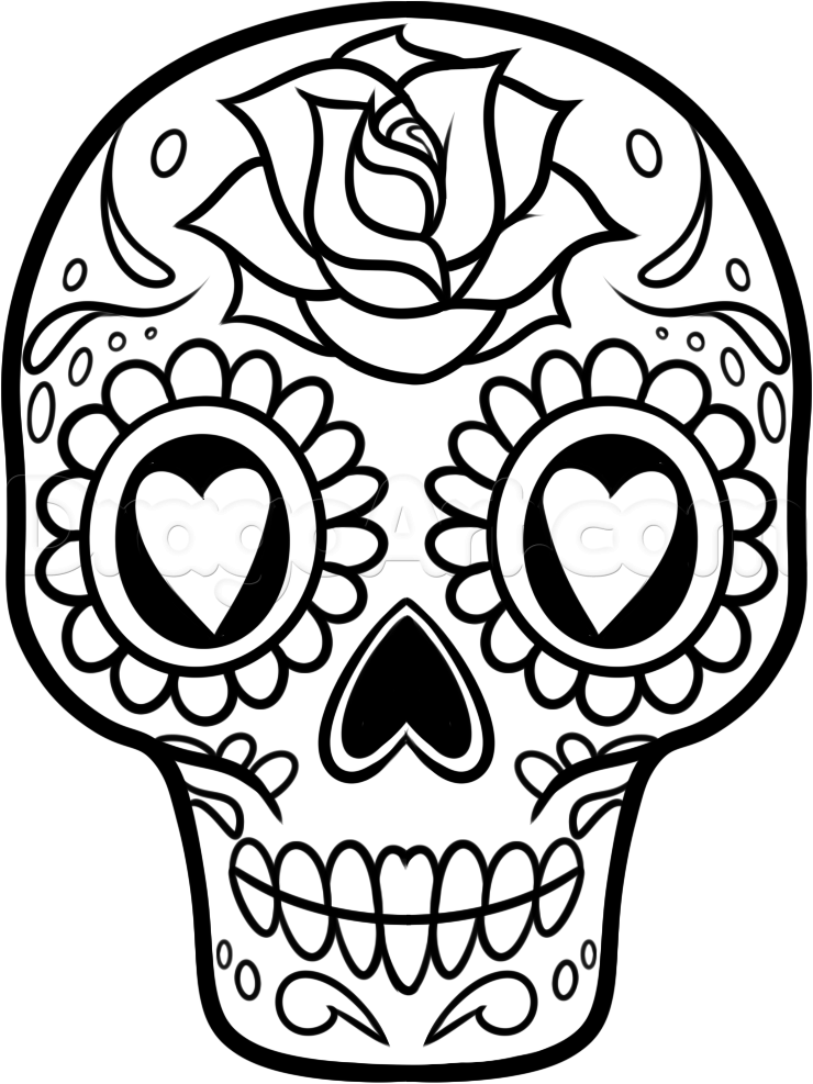 740x987 How To Draw A Sugar Skull Easy, Step - Candy Skull Drawing