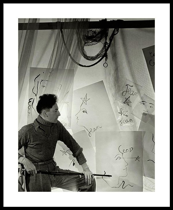 600x726 jean cocteau with a cane and drawings framed print - Cane Drawings