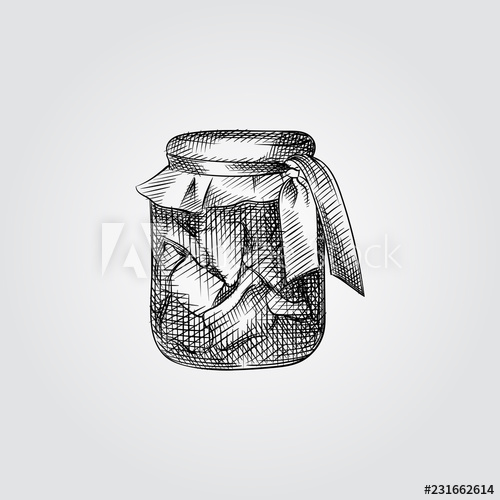 500x500 hand drawn jar of pickled apples sketch symbol isolated on white - Canning Jar Drawing