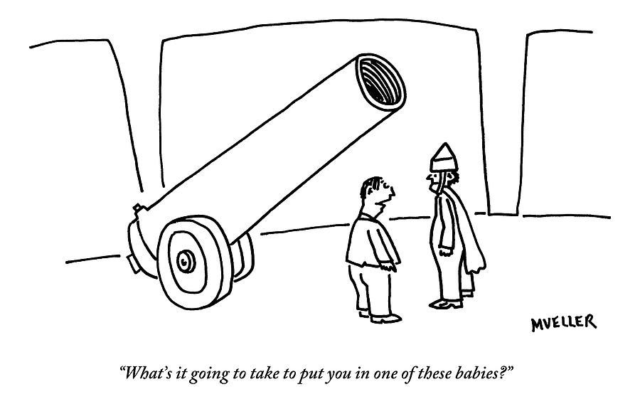 900x568 there's a giant cannon and two men talking one drawing - Cannon Drawing