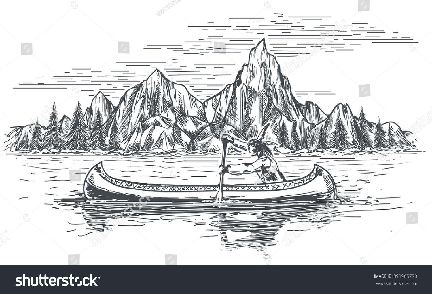 1500x1023 excellent native american indian landscape drawing collection - Canoe Drawing