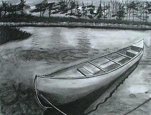 300x230 canoe on pond drawing - Canoe Drawing