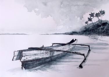 375x263 outrigger canoe, indonesia drawing - Canoe Drawing
