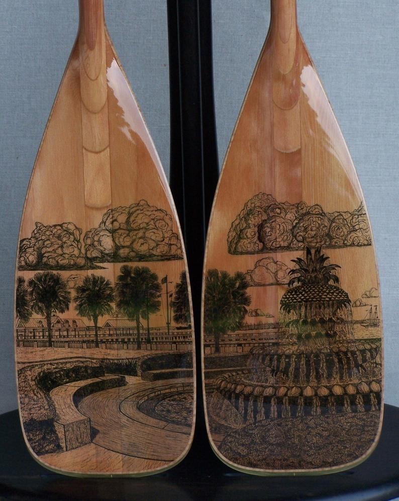 794x996 Wooden Canoe Paddles With Drawing Of Marriage Proposal Etsy - Canoe Paddle Drawing