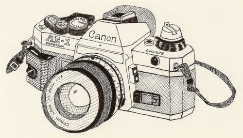 500x285 drawn in black and white canon camera vintage camera - Canon Camera Drawing