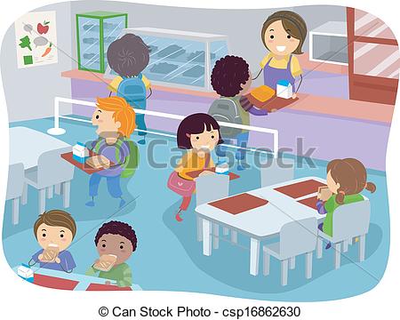 450x360 Canteen Kids Illustration Of Kids In A Canteen Buying And Eating - Canteen Drawing