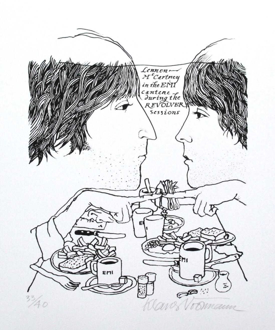 1098x1314 lennon mccartney in the emi canteen drawing - Canteen Drawing