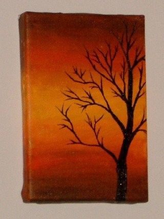 320x426 Tree Silhouette During Sunset Original Acrylic Painting On Canvas - Canvas Drawing