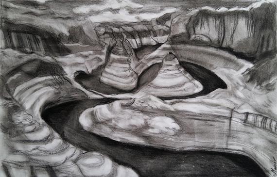 570x365 Grand Canyon Original Drawing Charcoal On Paper Etsy - Canyon Drawing