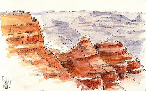 500x312 Grand Canyon Red Rocks Watercolour Paintings, Mountain Drawing - Canyon Drawing