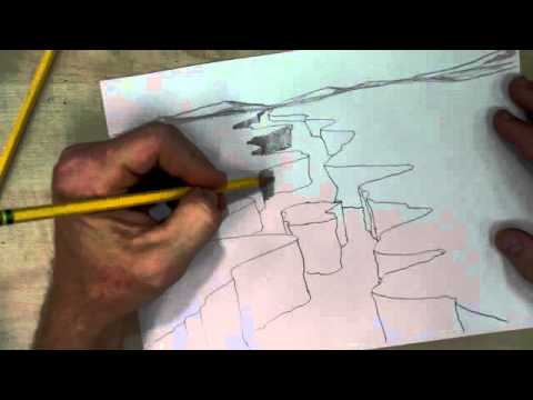 480x360 How To Draw A Canyon With River - Canyon Drawing