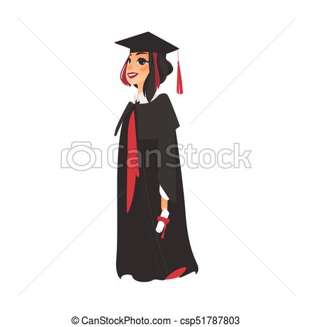 450x470 vector flat girl graduate in gown, cap vector flat cartoon female - Cap And Gown Drawing