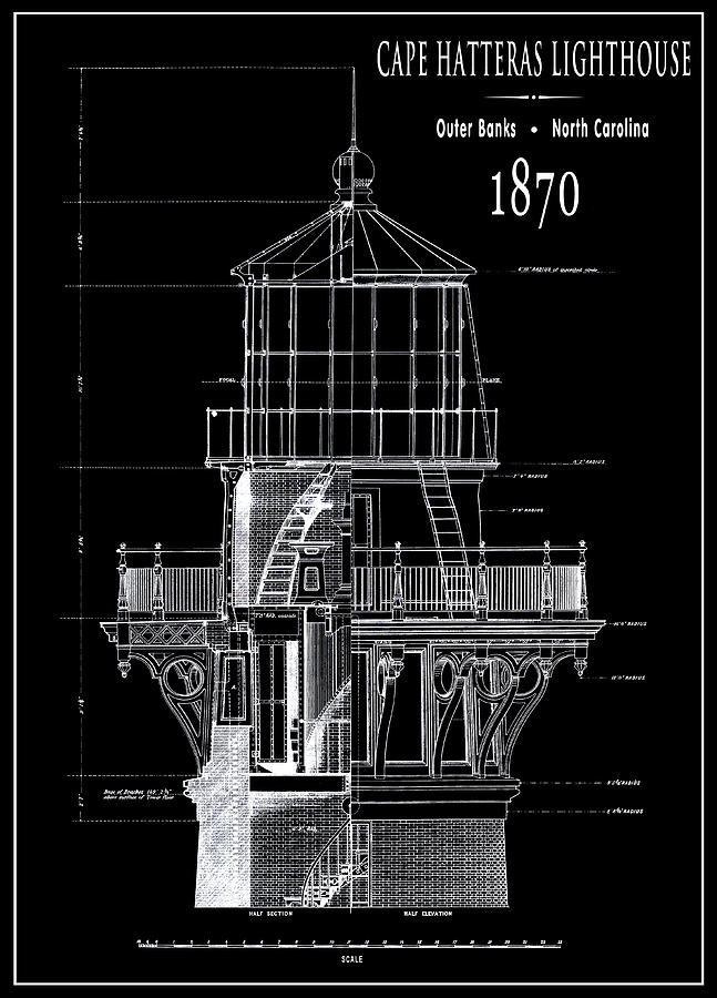 647x900 Cape Hatteras Lighthouse Engineering Drawing Digital Art - Cape Hatteras Lighthouse Drawing