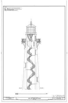 233x350 Vintage Cape Hatteras Lighthouse Blueprint - Cape Hatteras Lighthouse Drawing
