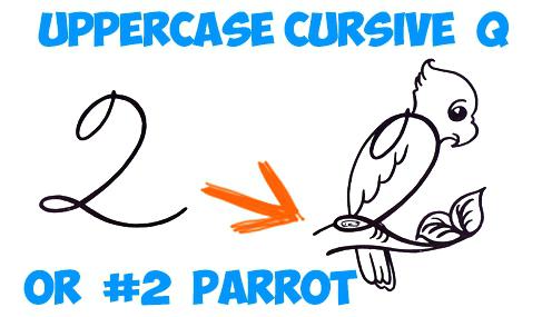 487x285 how to do a capital q in cursive how to draw cartoon parrot - Capital Drawing