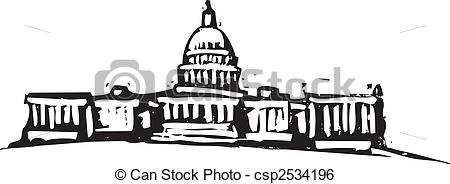 450x184 black and white woodcut style illustration of the washington dc - Capital Drawing