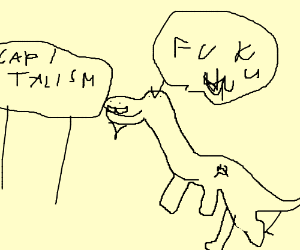 300x250 dinosaur stands on legs to mock capitalism drawing - Capitalism Drawing
