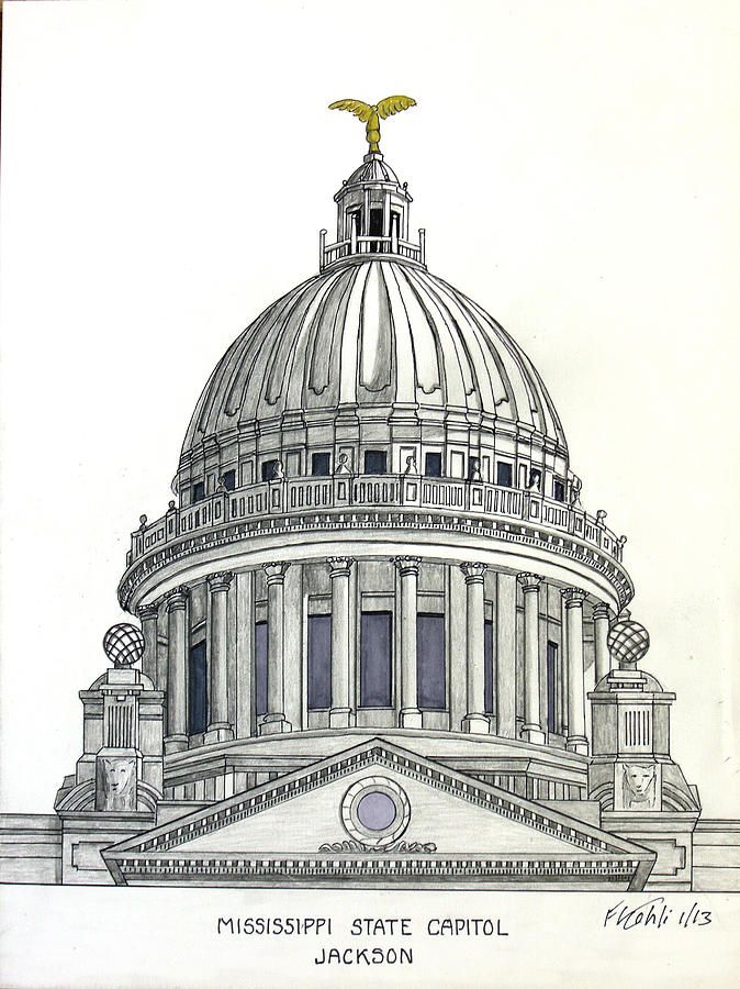 674x900 Mississippi State Capitol Drawing Artwork - Capitol Building Drawing