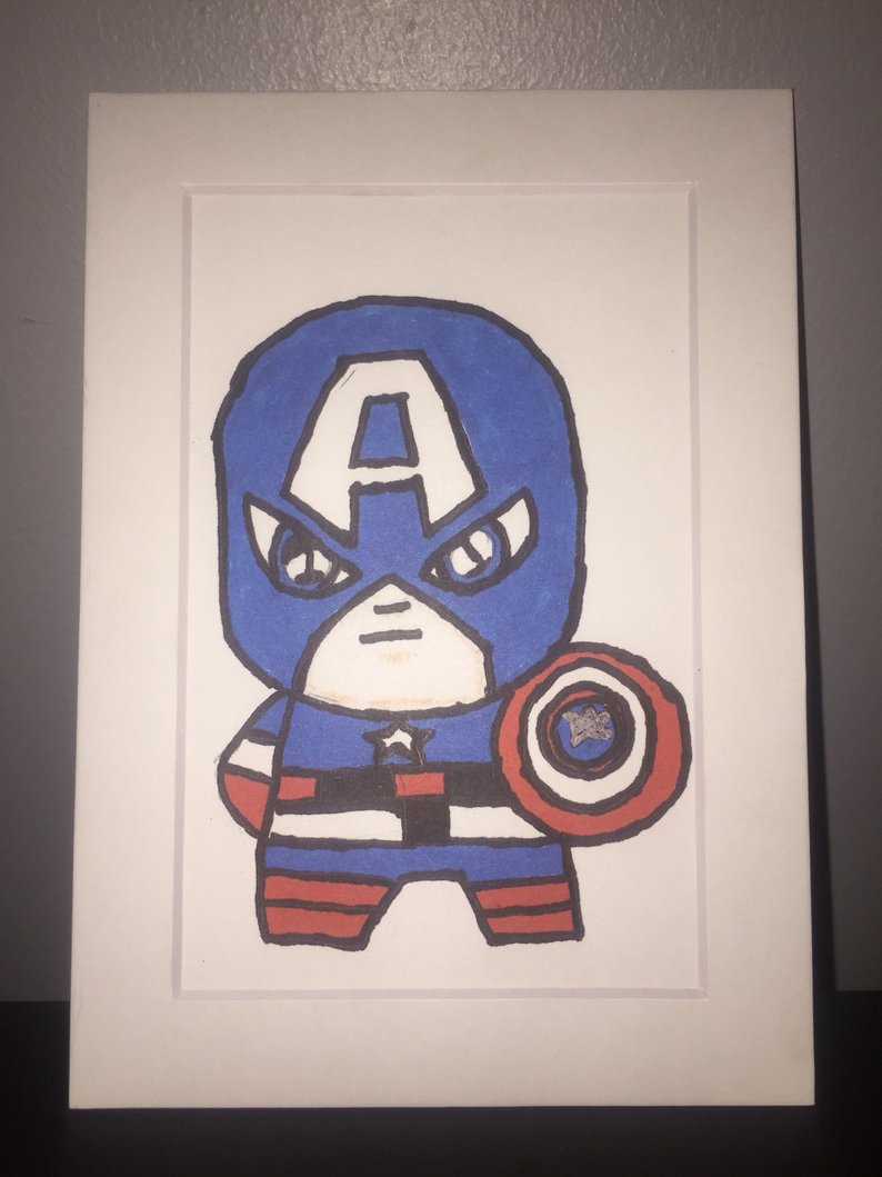794x1059 mini captain america drawing etsy - Captain America Drawing