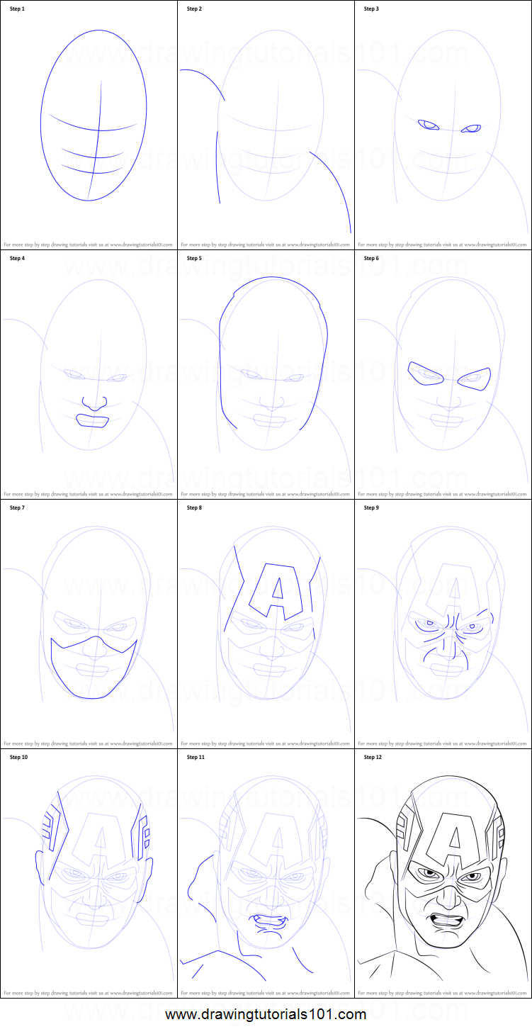 751x1459 how to draw captain america face printable step - Captain America Face Drawing