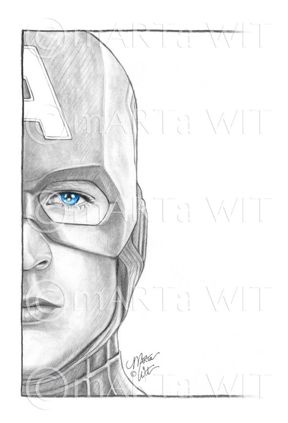 570x838 Fan Art Print Captain America Etsy - Captain America Face Drawing
